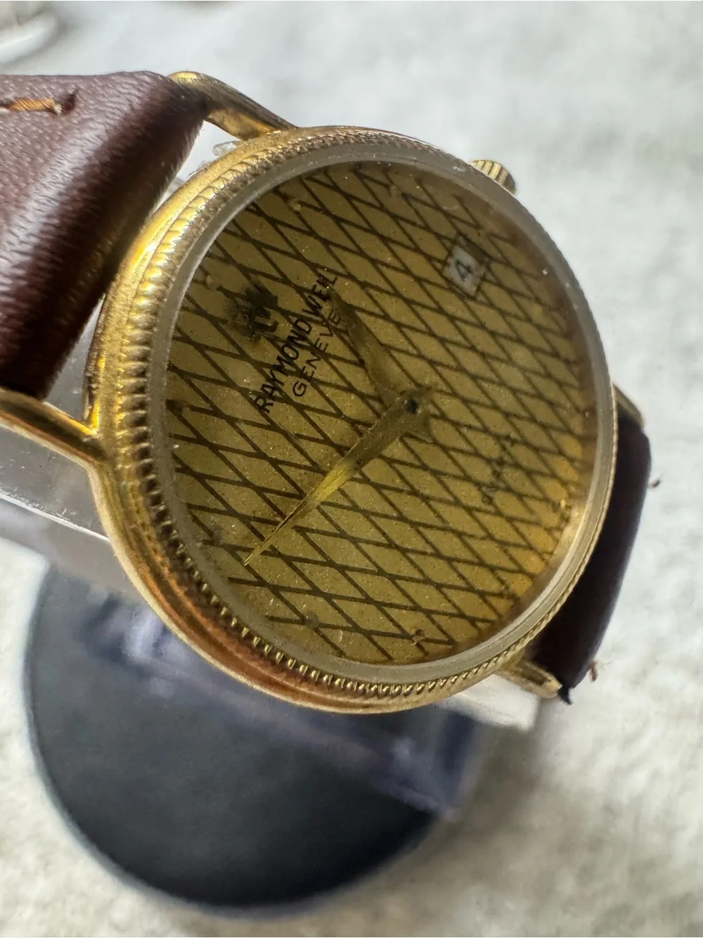 #174 Raymond Weil Gold Dial Brown Leather Strap Watch